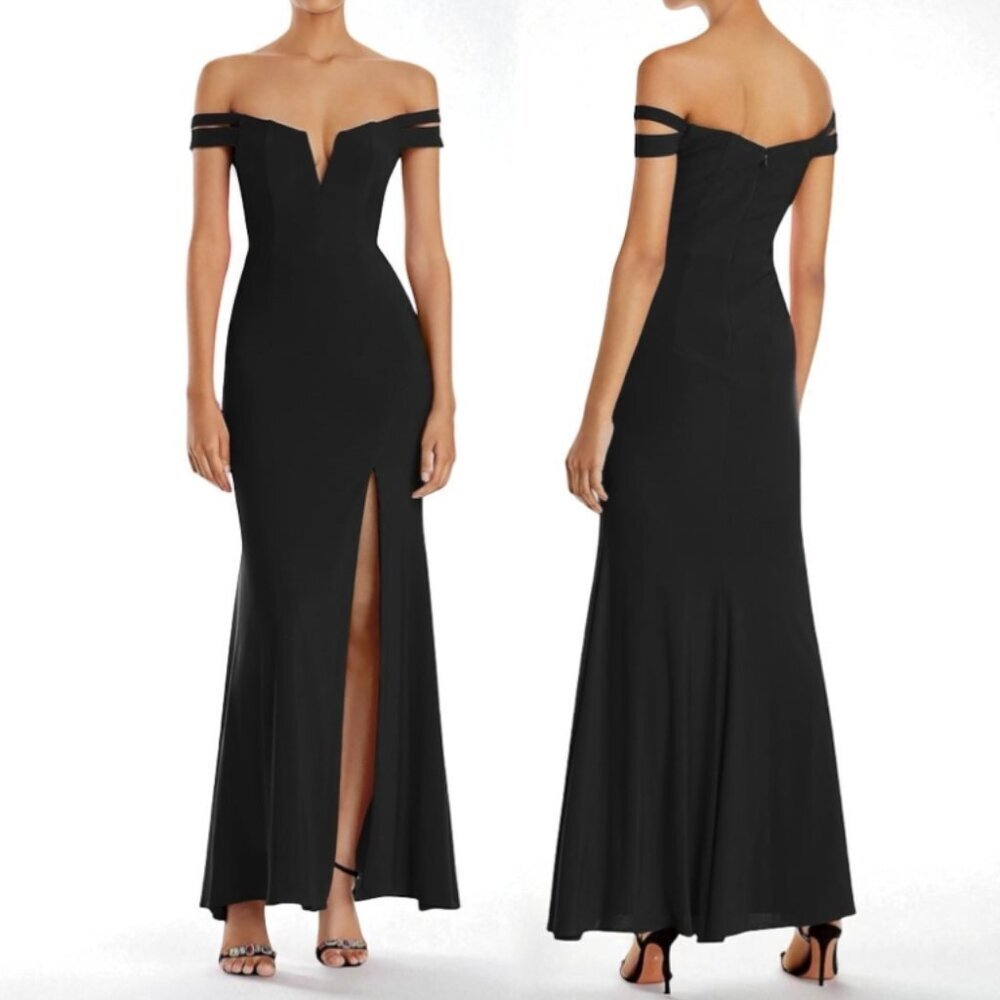 AQUA Black Off-the-Shoulder Slit Formal Gown Party Floor-Length Party Dress sz 6